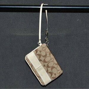 Coach Signature Leather Trim Jacquard Wristlet